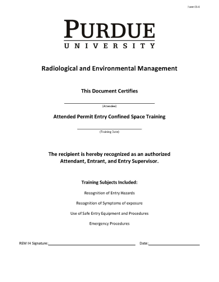 clickable link to the confined space training certificate